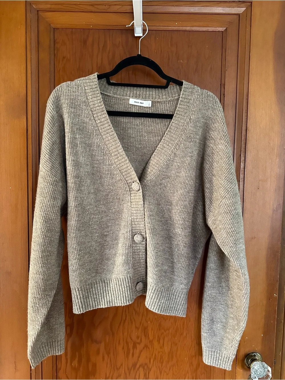 Mod Ref Taupe Ribbed V-Neck Button Cardigan - Picture 1 of 4
